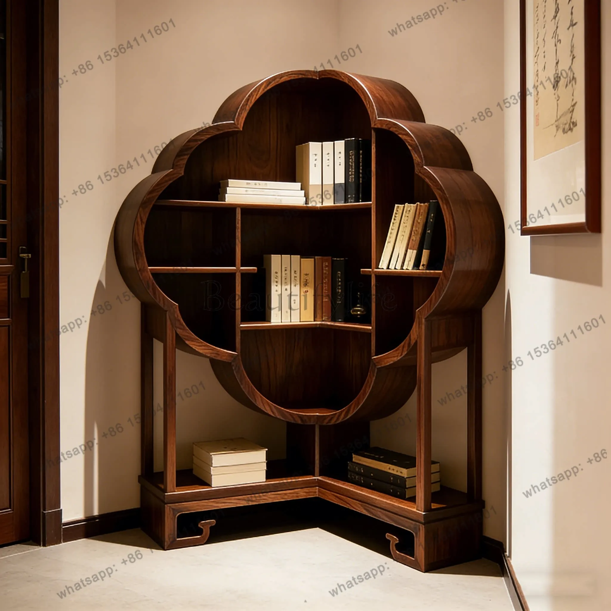 

Living room Song aesthetic solid wood tea room household black walnut rack