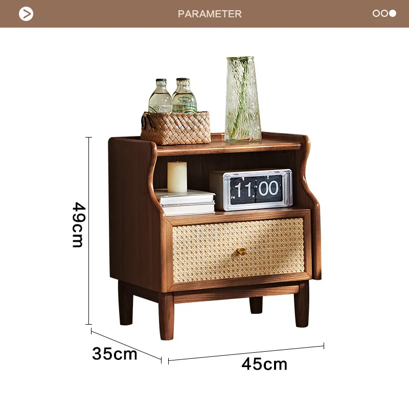 Nordic solid wood bedside table, small apartment sofa side cabinet, simple rattan edge storage cabinet, corner storage small