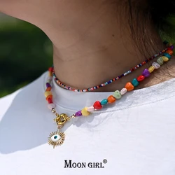 Colorful Heart Choker Necklace for Women Bohemian Seed Beads Eye Pendant Necklaces Summer Fashion Jewelry MOON GIRL Design