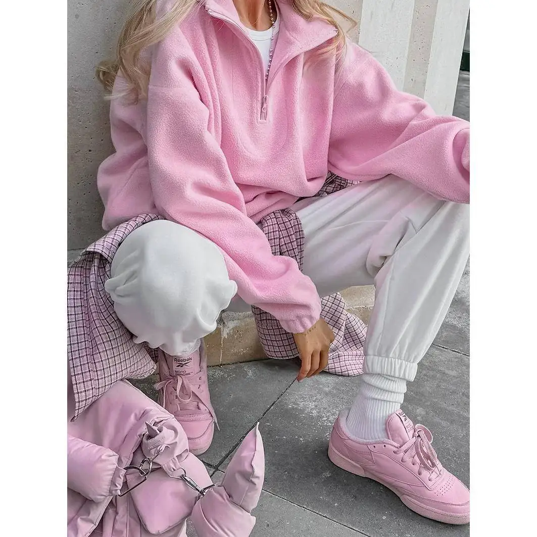 

Fashionable Oversized Hooded Sweatshirt with Stand Collar Lamb Velvet Women's Top Trendy Cross-Border Clothing Autumn Winter
