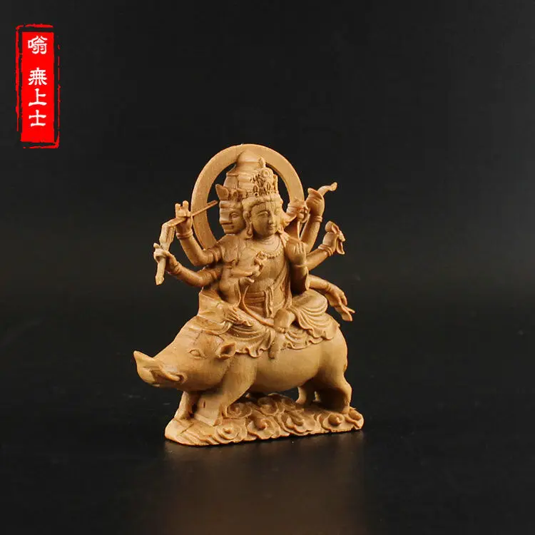 Tibetan Buddhism Hand Carved Wood Statue Car Decoration Marici Bodhisattva