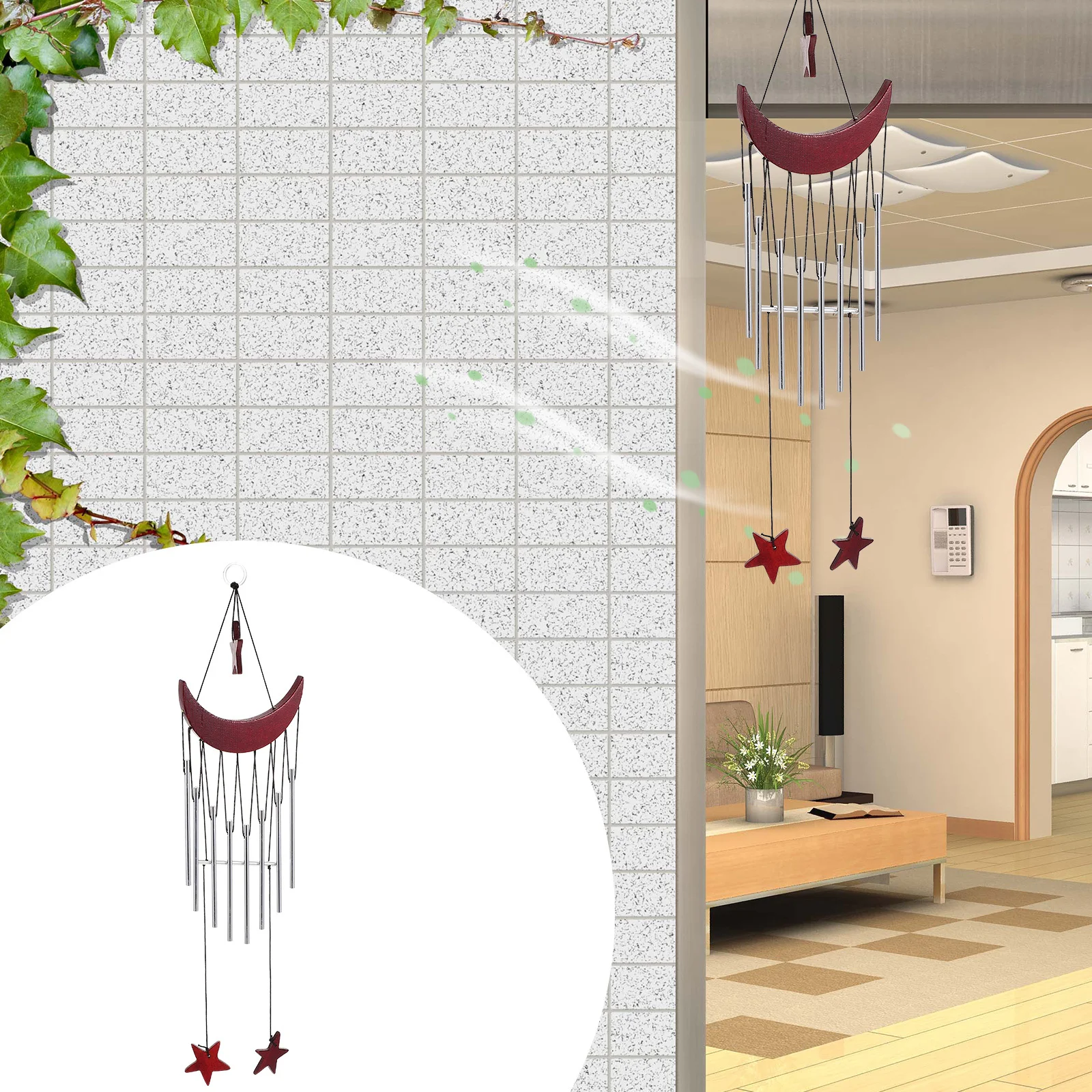 

1Pcs Solid Wood Moon Wind Bell Sweet Sound Outdoor Indoor Decoration Porch Door Window Yard Pendant Gift Wind Chime