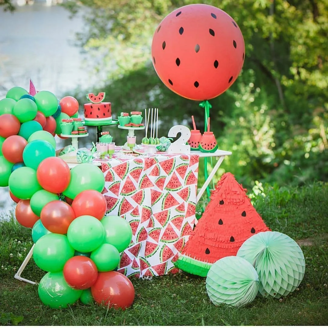 31pcs Watermelon Balloons Tower 32inch Red Number Balloon for Kids Summer Watermelon Happy Birthday Party Decoration Supplies