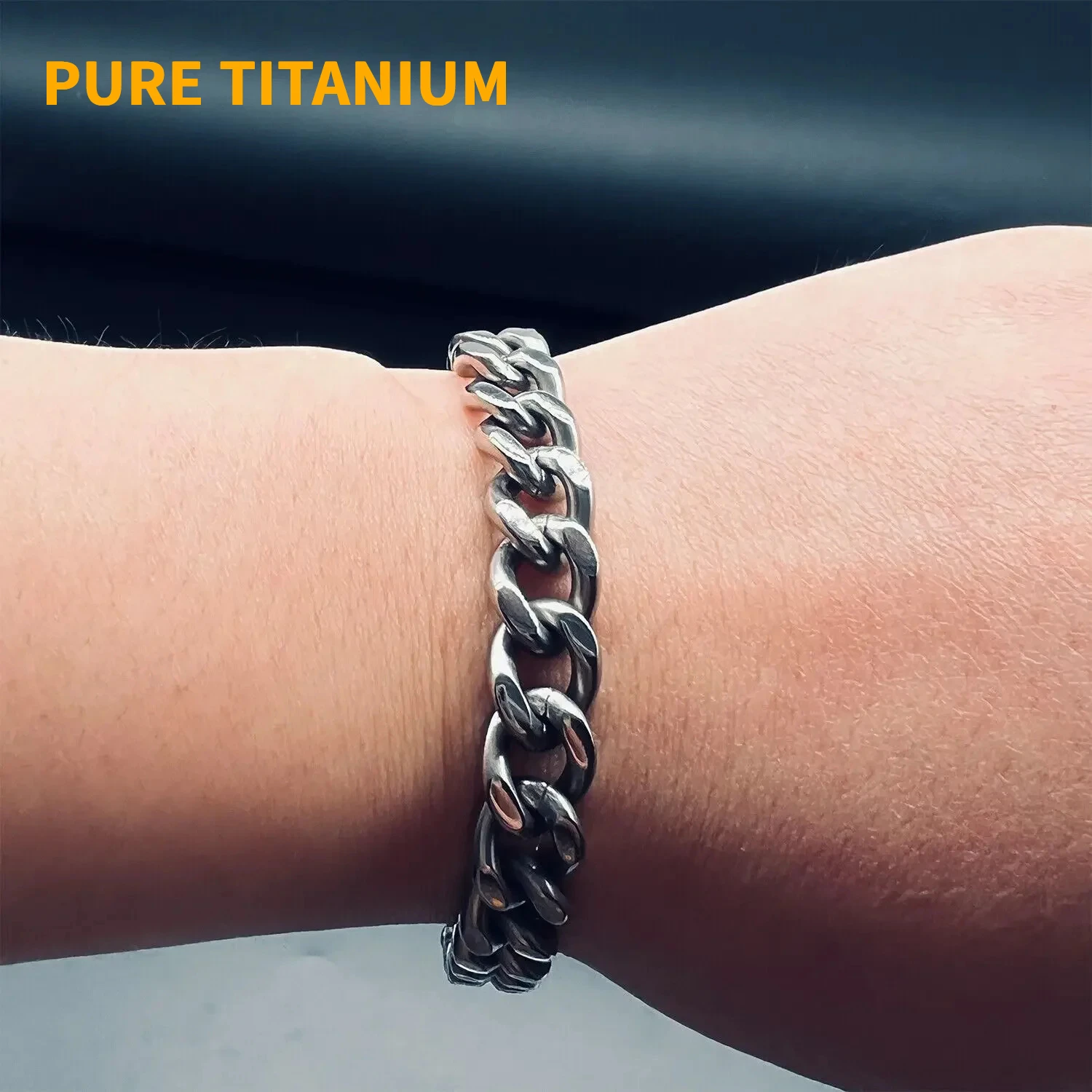 

Fashion 9.5mm Pure Titanium Cuban Link Chain Bracelet for Men Women NO Allergic Hip Hop Ti Bracelets for Birthday Jewelry Gifts