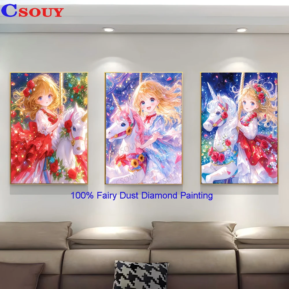 

100% Fairy Dust Diamond Painting Girl on the Unicorn Square Drill Crystal Cross Stitch Embroidery Mosaic Needlework Rhinestone