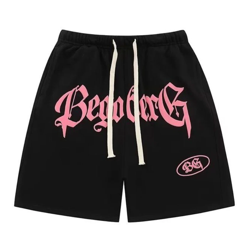 China-Chic American Gothic Letter Printing Shorts for Men and Women Couples Summer Loose Sweatpants Capris Casual Pants