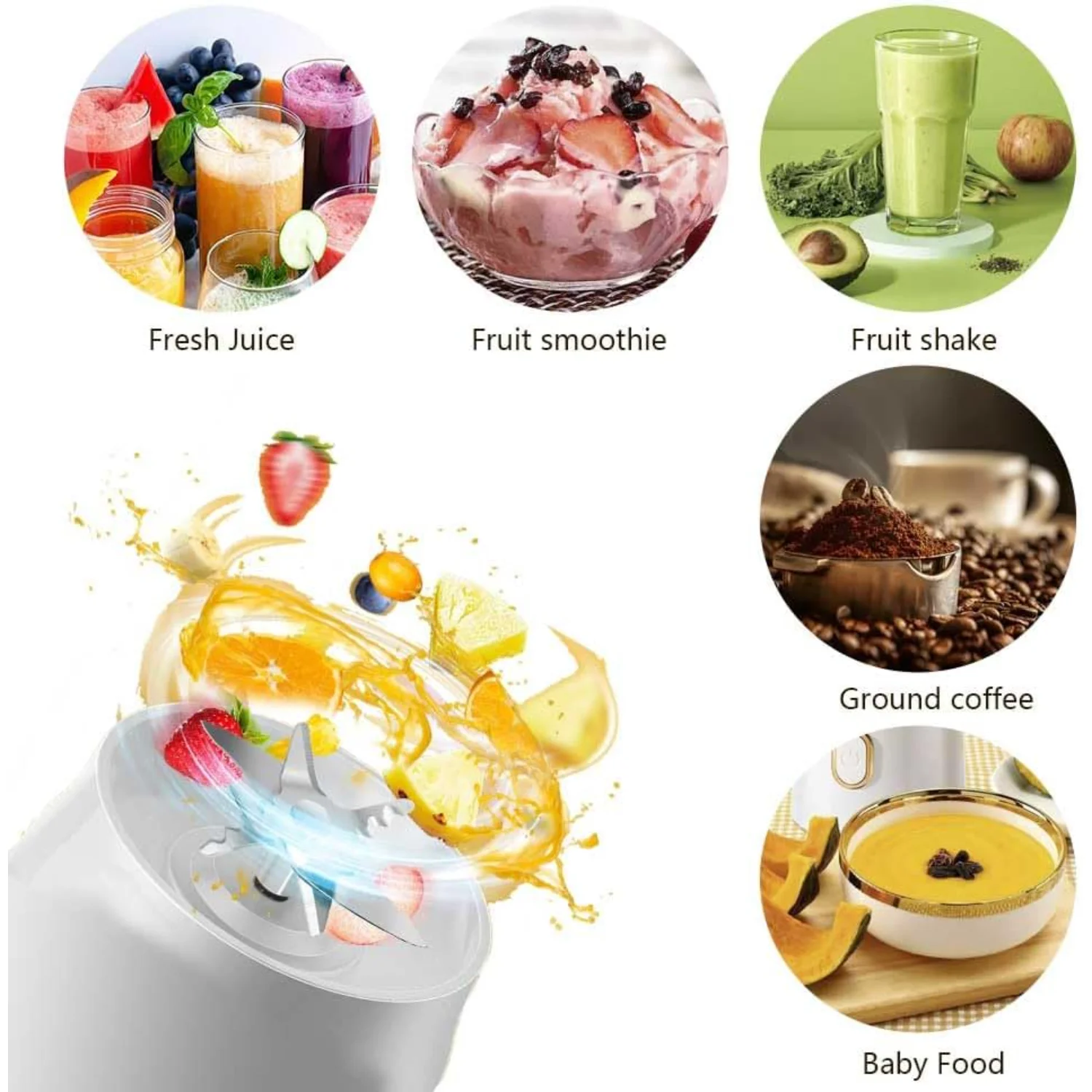 

15 Oz Portable Blender Optional Double Cup(Big+Small),USB Rechargeable with 10-Blades, Blender for Shakes and Smoothies, Complem