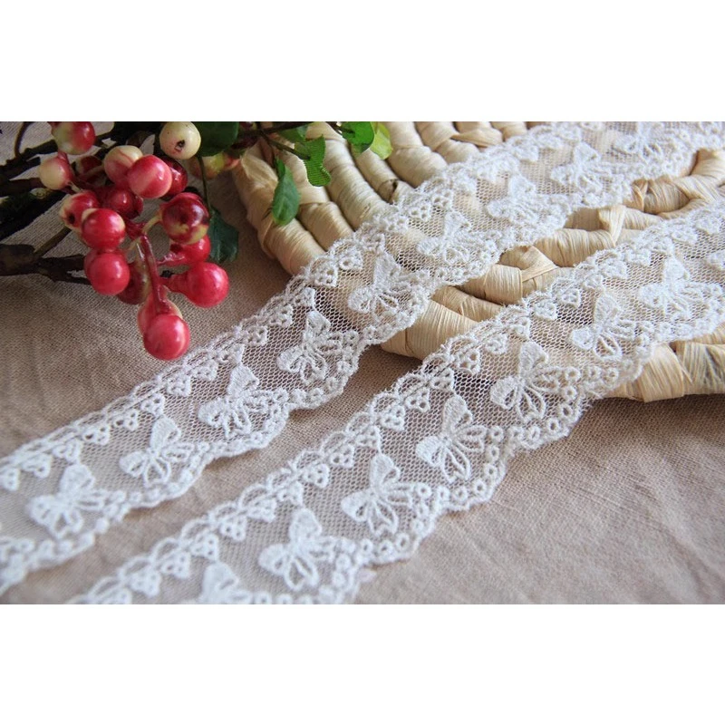 (1 yards/roll) White lace fabric 2024 high qualit handmade DIY clothing accessories Japanese single embroidery vintage bow mesh