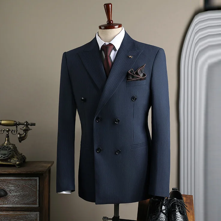 

KIDWHXR костюм пальто мужской отложной воротник с длинным рукавом мужской пиджак двубортный карман тонкий дышащий деловой мужской верхняя одежда