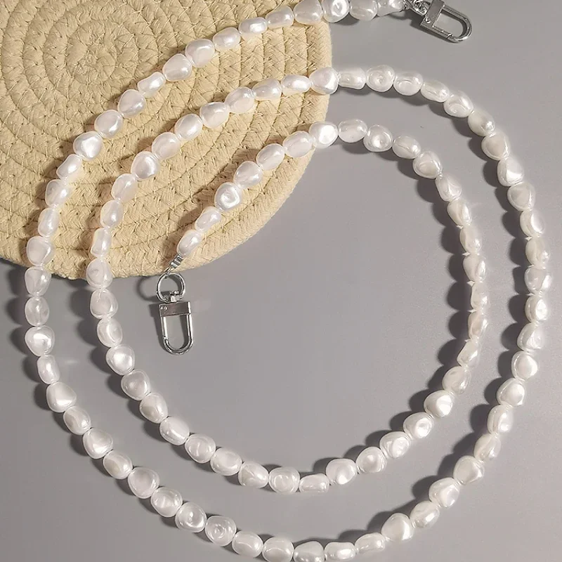 Mobile Phone Lanyard Women\'s Crossbody Beaded Chain Senior Fashion Flat Pearl Chain Anti-loss Sling Strapclip Phone Charm Strap