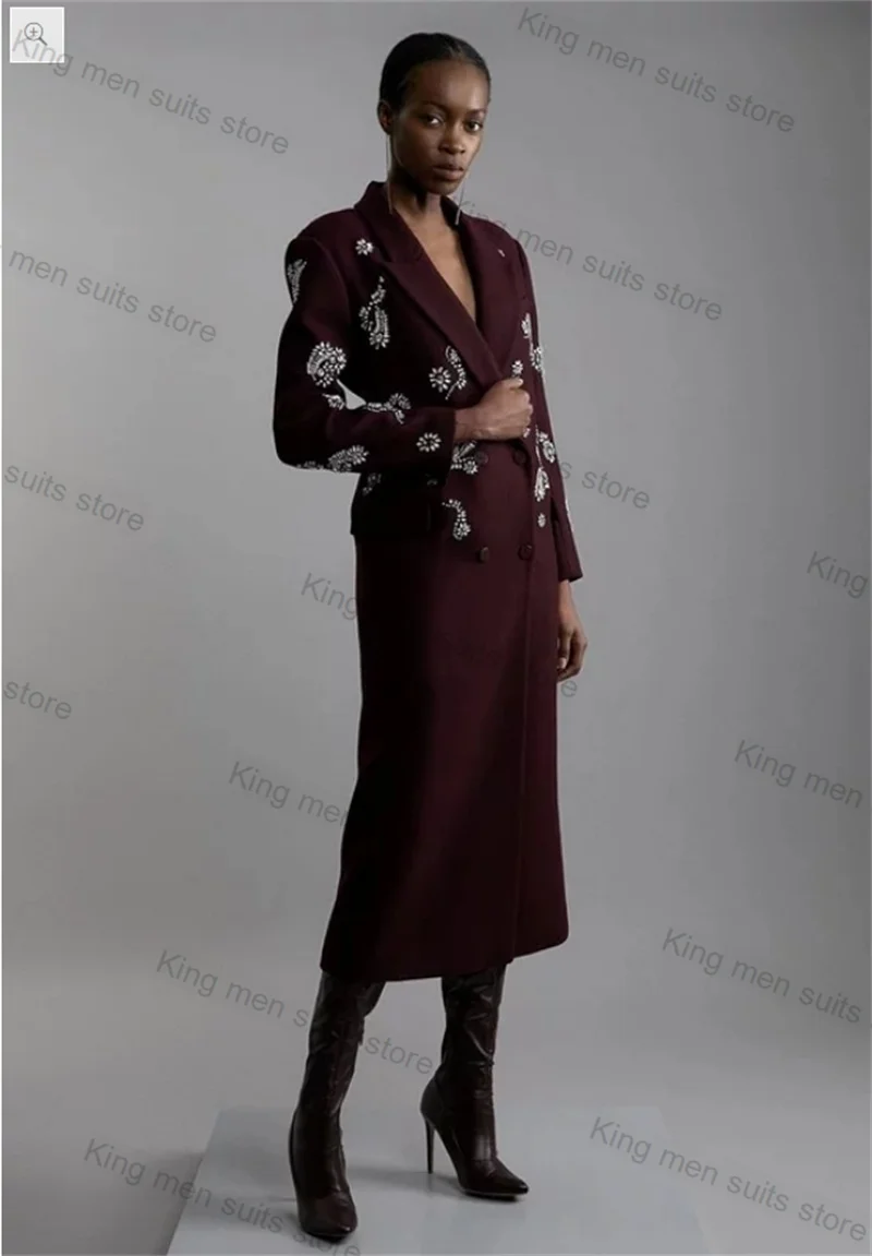 

Cashmere Wool Burgundy Women Suit 1 Pcs Long Blazer Overcoat Customized Formal Office Lady Jacket Warm Winter Wedding Prom Coat