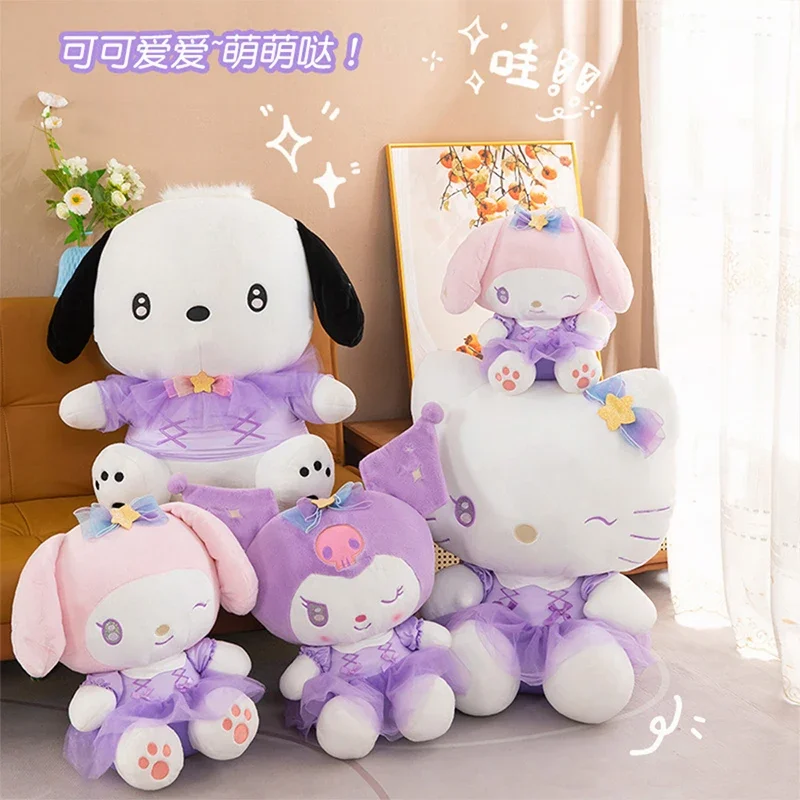 

45cm Sanrio Kawaii Purple Hello Kitty Stuffed Doll Lapin Kuromi Plush Toy Girls Kids Birthday Xmas Gift Cute Melody Stuffed Doll