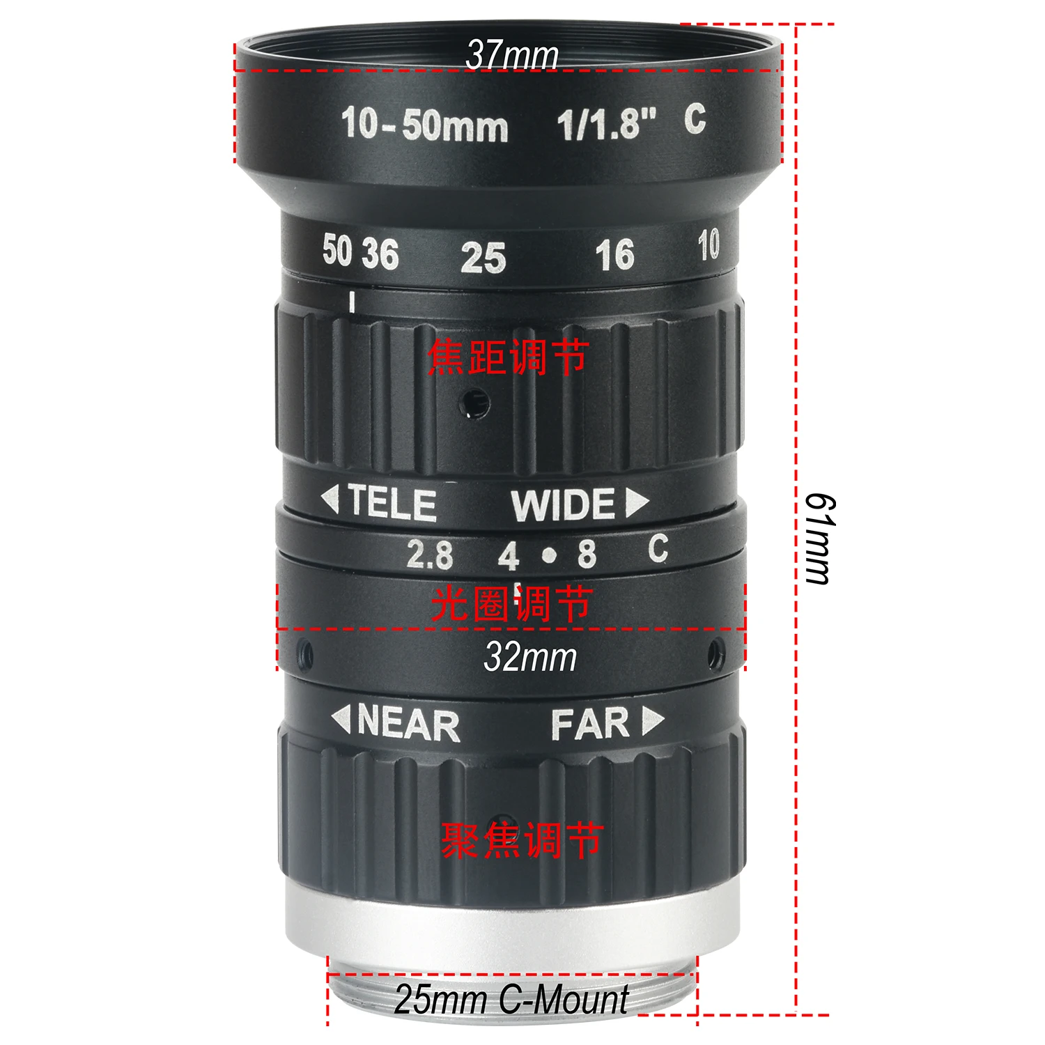 Obiettivo di ispezione industriale con zoom manuale KOPPACE da 6 milioni di pixel 10-50 mm