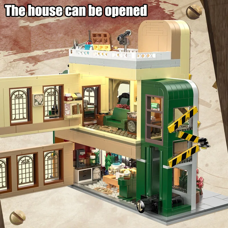 MOC-décennie s de construction d'agence de dessin animé pour enfants, poignées d'ours, briques d'architecture de vue sur la rue de la ville, jouets de bricolage, cadeaux pour enfants, nouveau, 2024, 1286 pièces