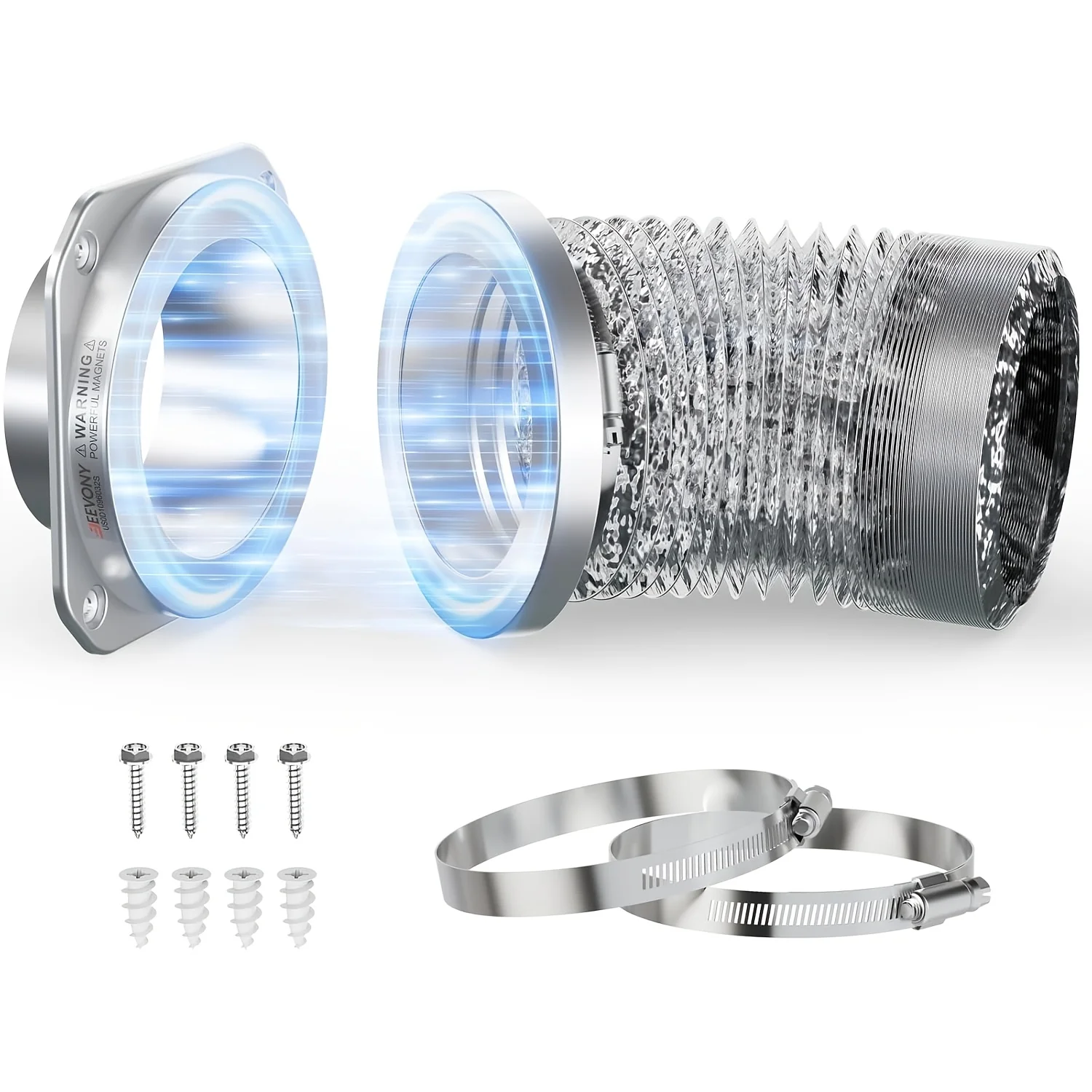 Magnetic Dryer Vent Coupling DV180 Magnetic Dryer Vent Connector Kit 4 Inch | Quick Connect Magnetic Coupling Includes 2.6ft Aluminum Hose & Clamps, Airtight Seal, Fire Safe Material, Easy Cleaning