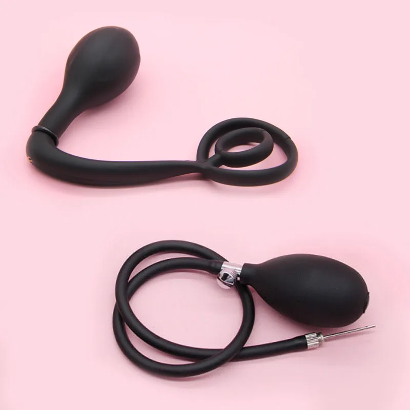 سدادة شرجية قابلة للنفخ قابلة للتعديل مع كرة فولاذية، مدرب شرجي بقفل سيليكون مرن، لعبة تدليك تحفيز مزدوج للبالغين