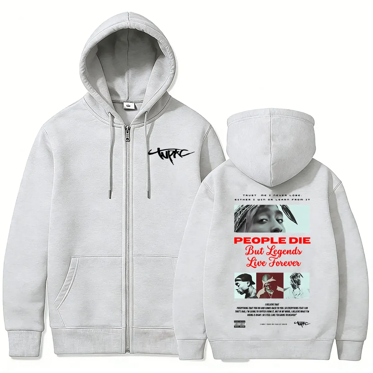 Rapper Tupac 2pac Grafik-Reißverschluss-Hoodie für Männer und Frauen Hip-Hop-Mode Übergroße Streetwear Lässige Herrenjacke mit Reißverschluss – Detail 6