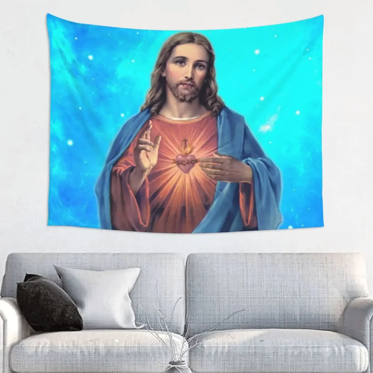 Custom Sacred Heart of Jesus Catholic Tapestry Wall Hanging for Dorm Customized Hippie Devotion Christian Tapestries Room Decor