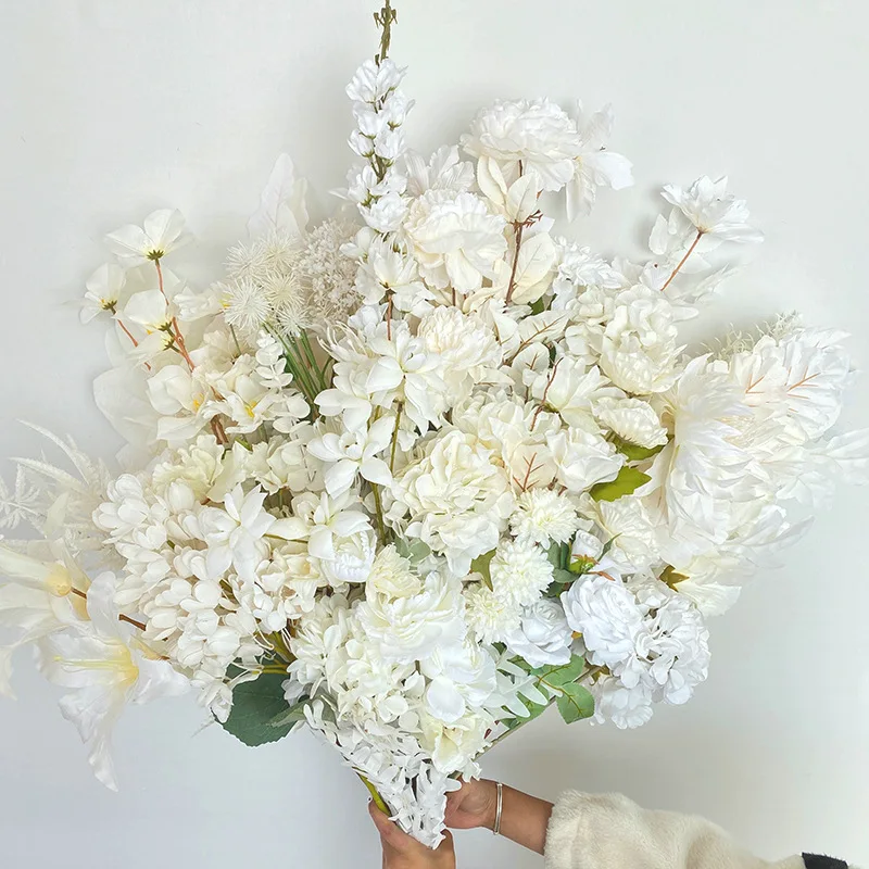 

Milky white simulated wedding flowers,wedding hall hotel ceiling flowers bouquet flowers row birthday party arrangement