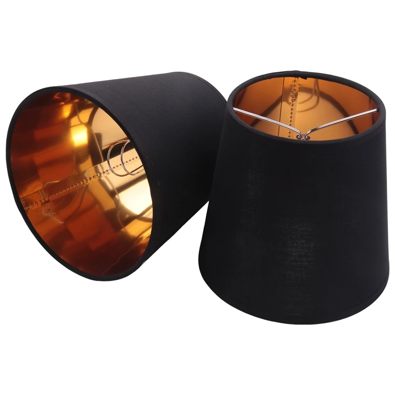 Black Lamp Shades With Gold Lining Clip On Light Shades Candle Chandelier Lampshades, Set Of 6