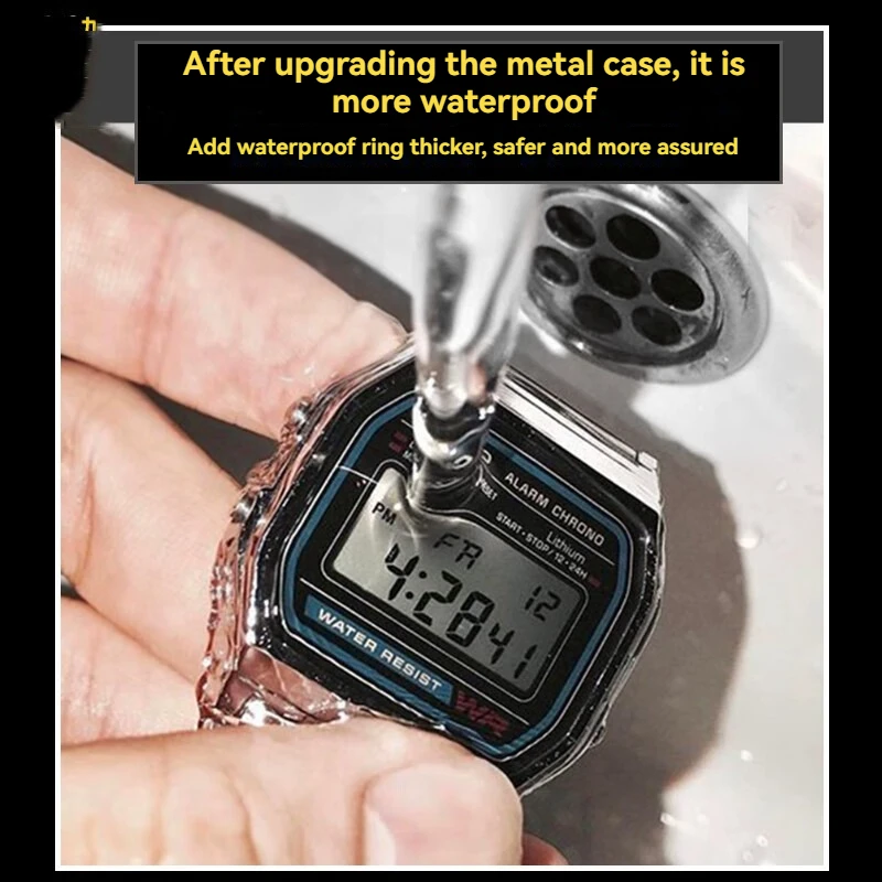 Per Casio piccolo orologio quadrato A158 A168 cassa dell'orologio in acciaio inossidabile modificata aggiornamento cassa in metallo in acciaio inossidabile guscio impermeabile