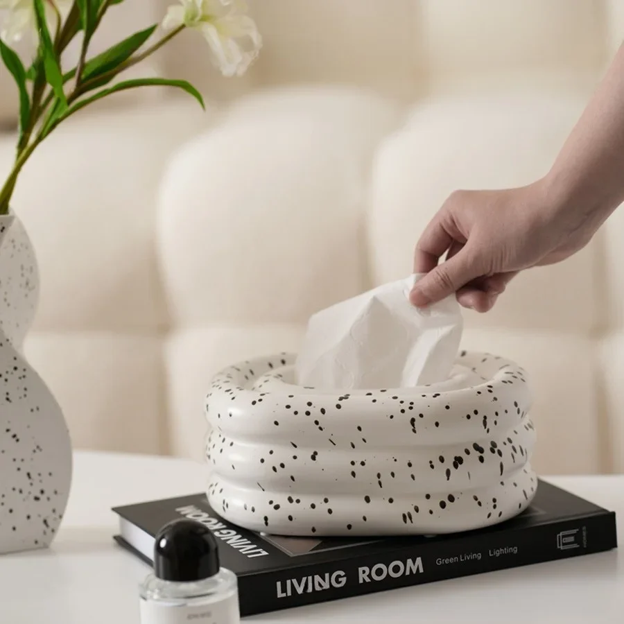Creamy-style Ceramic Tissue Box with Circular Design, Desktop Storage Organizer, Creative Home Decor for Coffee Tabl