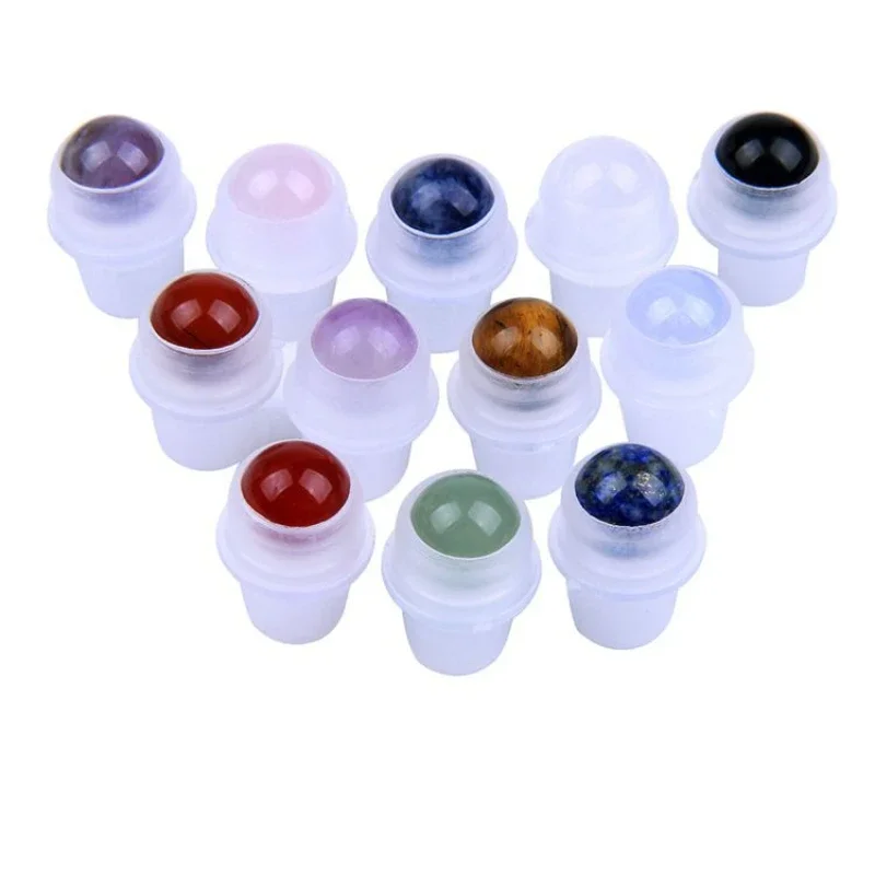 Wholesale Jade Roller Ball Bottle Natural Semi-precious Stone 10ml Essential Oil Perfume Roll On Bottle with Crystal Balls