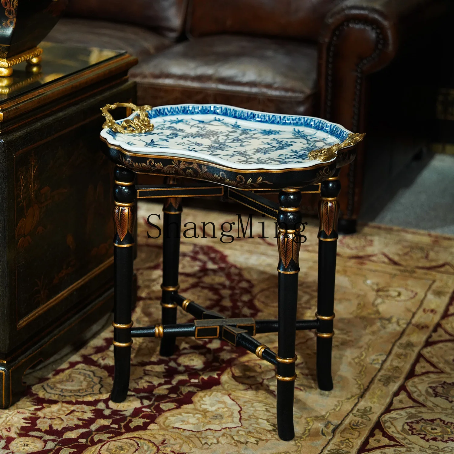 

CL porcelain inlaid copper hand-painted blue and white small tray household coffee corner table side coffee