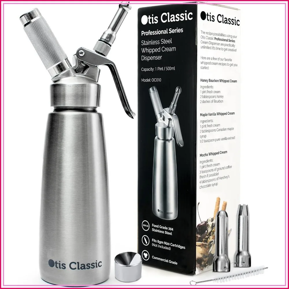 304 Stainless Steel Whipped Cream Dispenser 500ml with 3 Nozzles - Commercial Grade, Easy to Clean, Ideal for Desserts