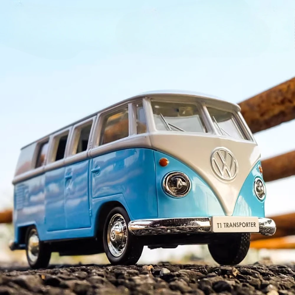 

Масштаб 1:36, Volkswagen VW T1, автобус, модель игрушечного автомобиля, литой под давлением сплав, откатные двери, открытые миниатюрные модели фургонов, лучшие подарки для детей