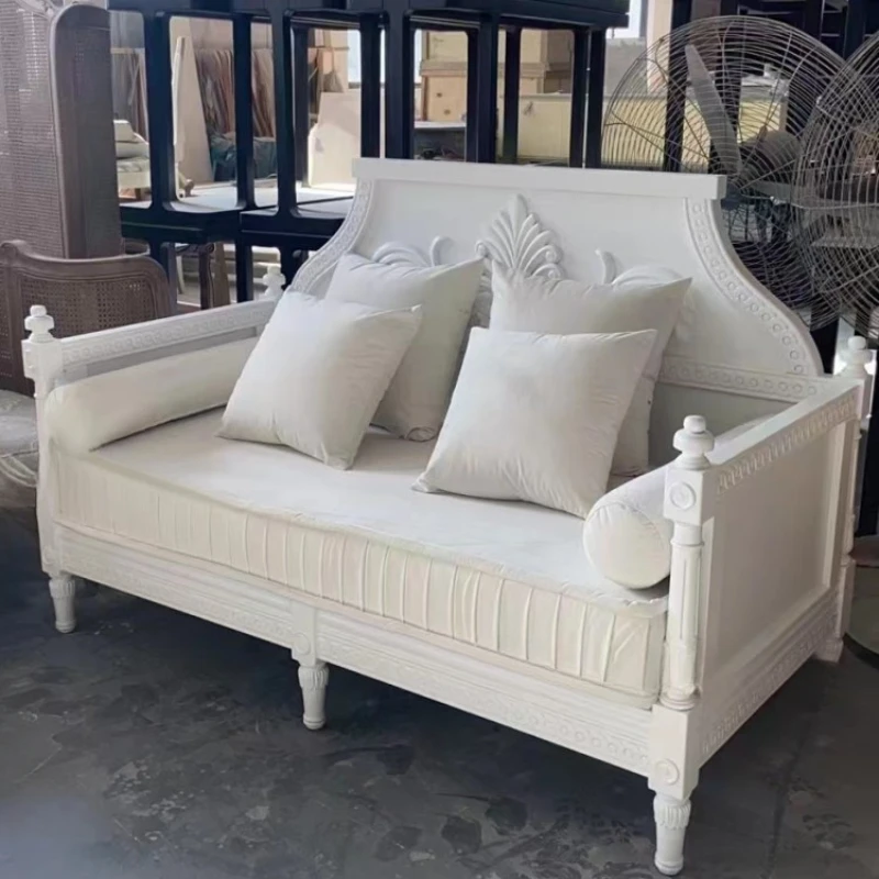 

Rural retro solid wood carved sofa, small living room combination, high-end old three person sofa bed