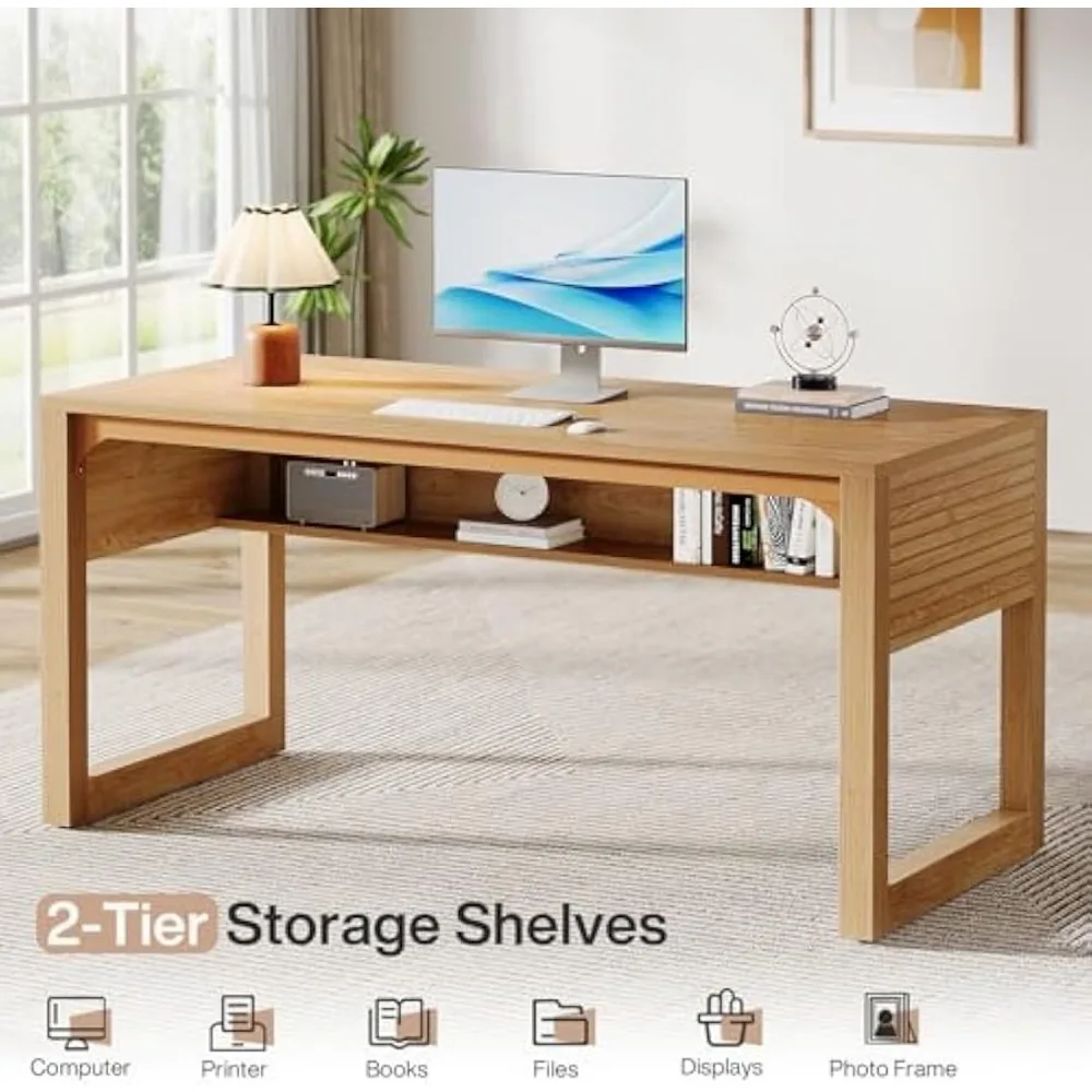 Computer Desk with Bottom Storage Shelf, Writing Table with Thickened Desktop, Executive Desks Workstation, Computer Desk