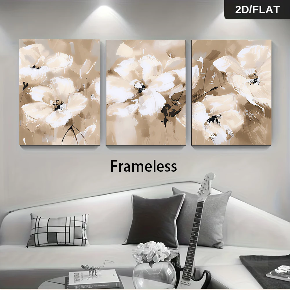 3pcs frameless Canvas Painting 1 set of vintage Beetle car highway scenery three-panel frameless decorative painting, 2D flat