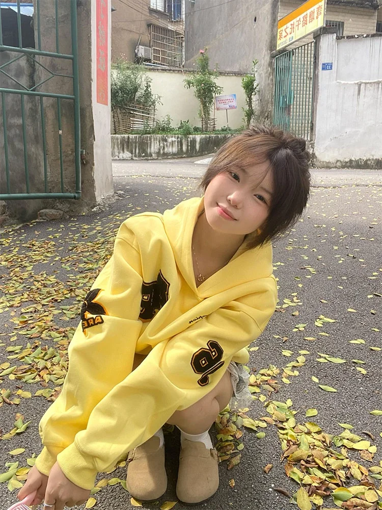 

Американская толстовка с вышивкой для женщин, осенне-зимняя, утепленная, свободного кроя, модная, брендовая, для пар