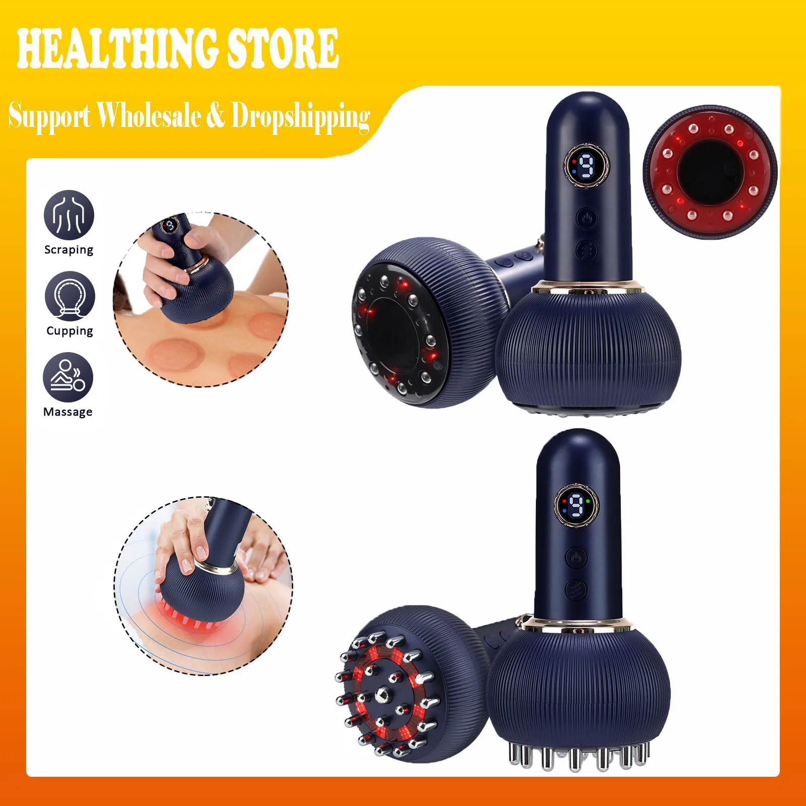 

Электрическая микротоковая вибрационная меридианная щетка, баночное устройство Гуаша, массажер, 9-уровневый инфракрасный светодиодный светильник с подогревом, китайское здоровье