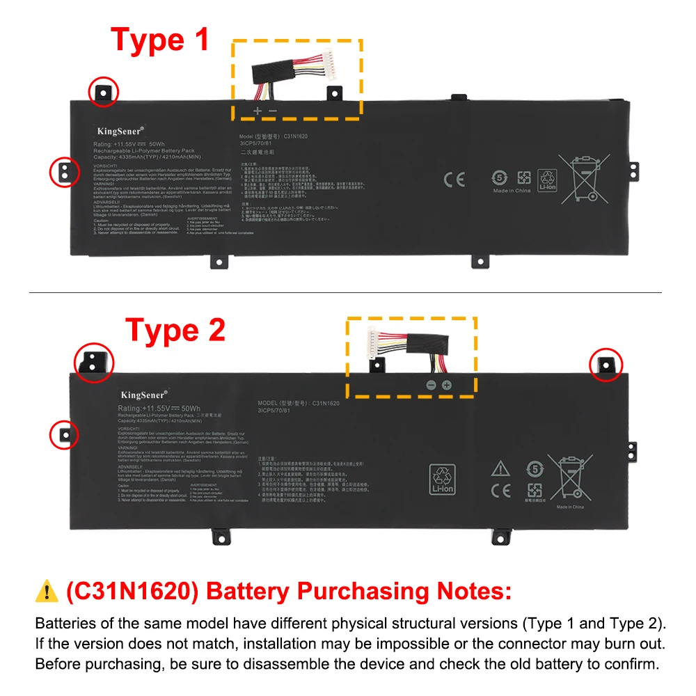 KingSener C31N1620 Laptop Battery for ASUS ZenBook UX430 UX430UA UX430UN UX430UQ UX430UQ-GV015T PRO PU404 PU404UF 11.55V 50WH
