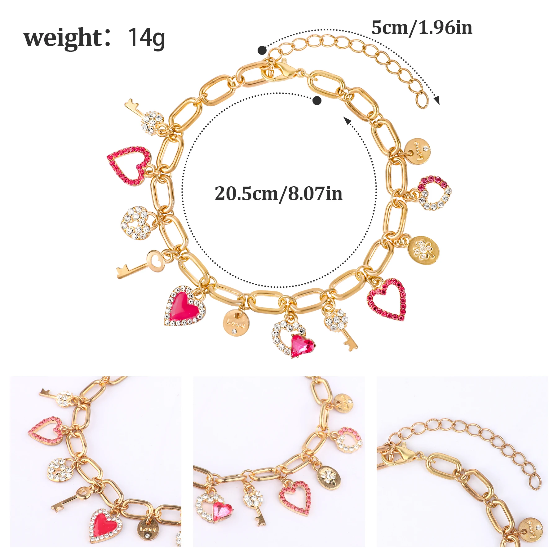 Makersland Charm Bracelets for Women Fashion Jewelry for Ladies Heart Key Locks Zirconia Golden Bracelets Chain Women Girls