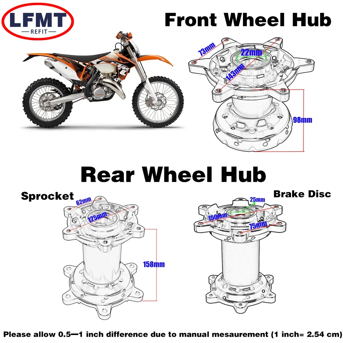 오토바이 CNC 전륜 및 후륜 허브, KTM EXC XC SX SXS EXCF XCW XCF SXF XCFW 150 250 300 350 400 450 500 530 2003-2023