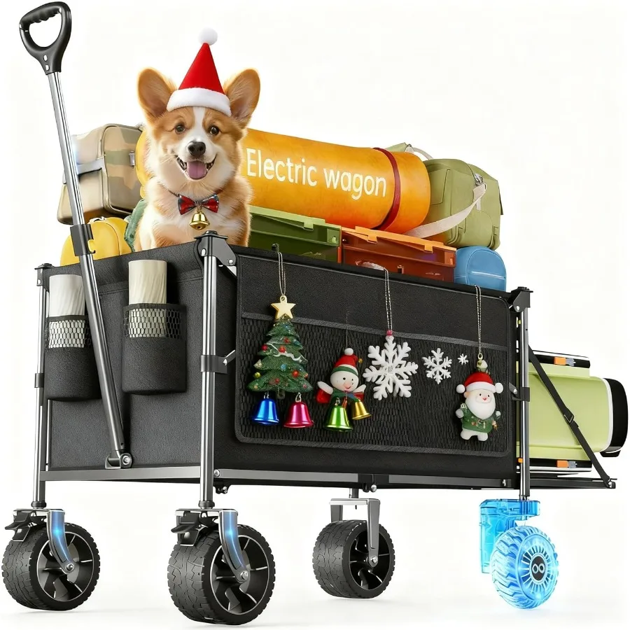 

Электрическая универсальная тележка, нагрузка 330 фунтов, 180 л, складная пляжная тележка с дистанционным управлением, 4-скоростные вездеходные колеса для кемпинга, пляжа, Gar