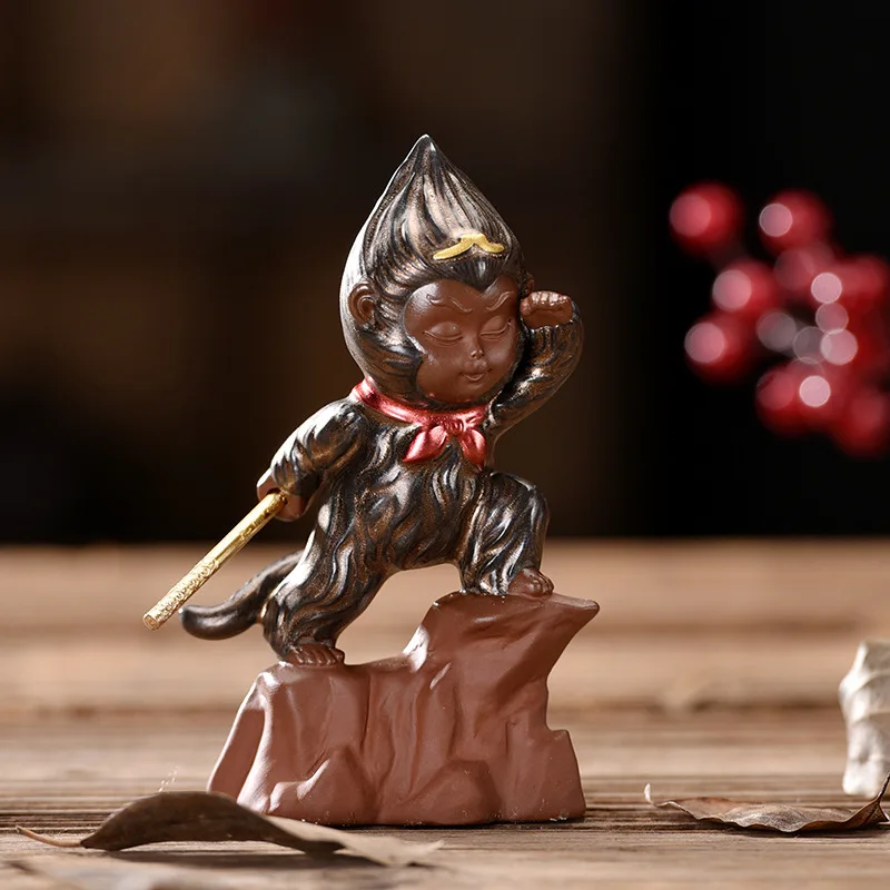 Ceramic Sun Wukong Statue Monkey King Model Cute Home Desktop Tea Set Decoration Car Crafts Crafts