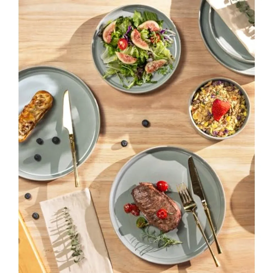 Conjuntos de louça de cerâmica para 4 12 peças de porcelana leve pratos e tigelas conjuntos resistente a riscos prato forno microondas d