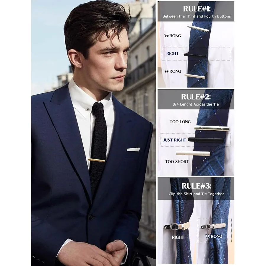 Elegant Tie Clips for Men in Black SilverTone and GoldTone Design Perfect for Wedding Business and Formal Occasions with Premiu