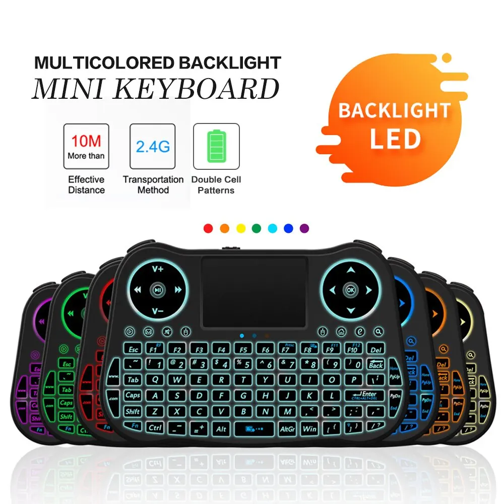 MT08 Mini Wireless Keyboard Touchpad RGB Backlit 2.4G Fly Air Mouse Dry Electric Lithium Electric GM for Andriod Smart TV Box