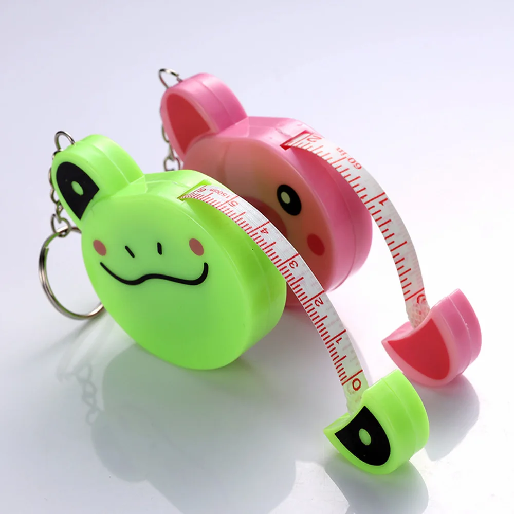 Multifunctional Tape Measure Cartoon Key Ring Tiger Piggy Panda Frog Shape Automatic Telescopic Leather Tape Measuring Tool