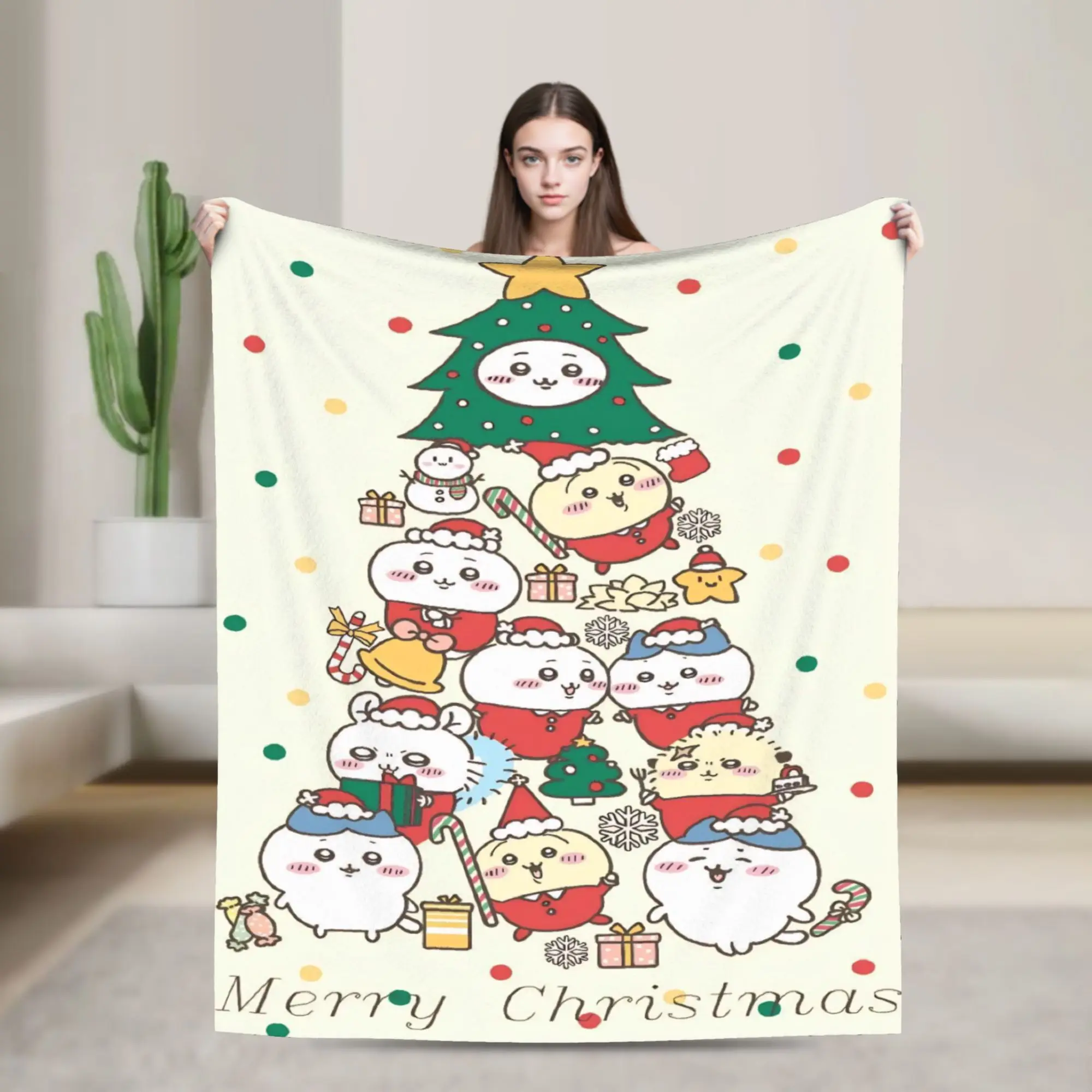 

Одеяло с рисунком Chiikawa, фланелевое рождественское рождественское легкое тонкое одеяло для путешествий в самолете, покрывало