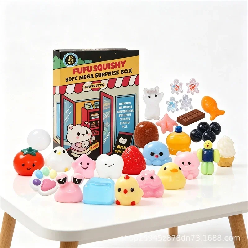 30PCS Mini Cartoon Cute Kawaii Mochi Squishy Toys Soft Stress Relief Squeeze Surprise Blind Box Birthday Party Gift For Kids