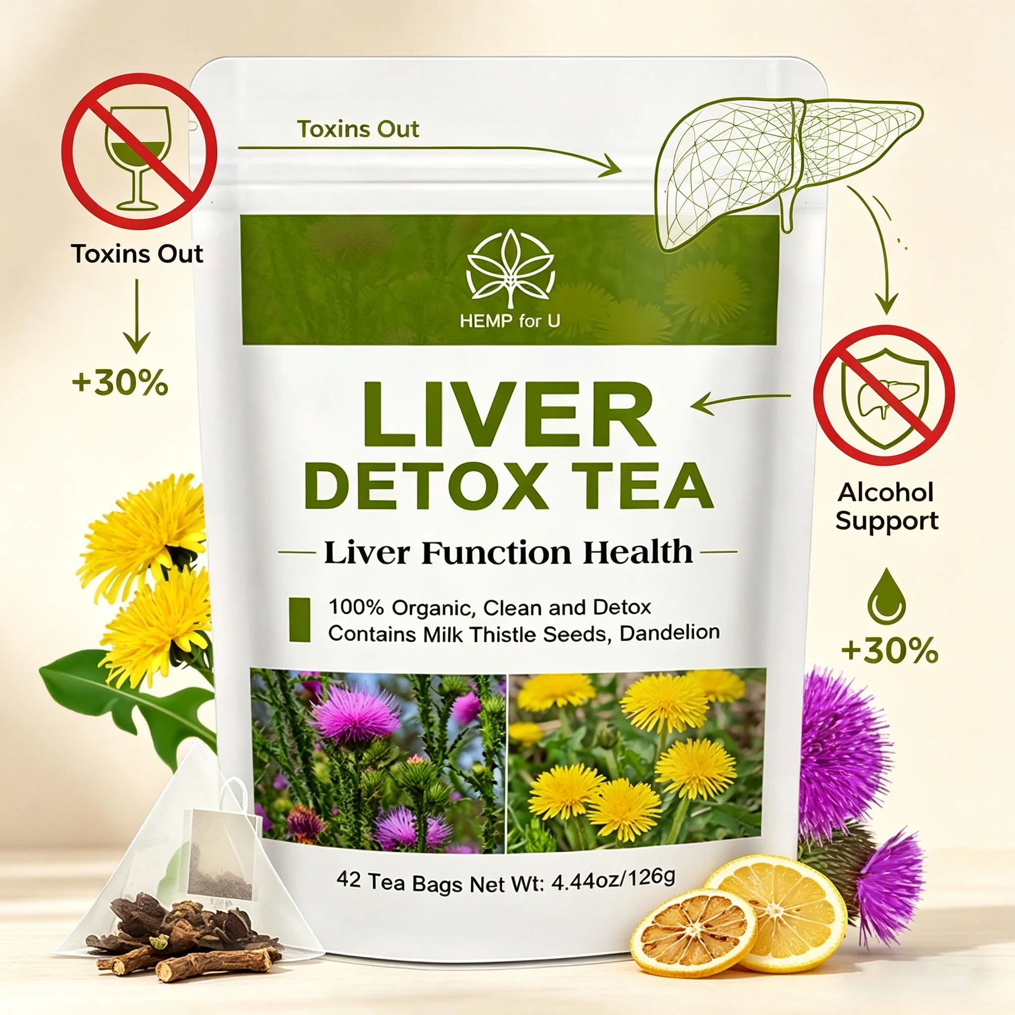 

Органический чай для детоксикации печени с корнем одуванчика, поддержка очищения печени, здоровая функция печени, помощь при употреблении алкоголя, травяной чай