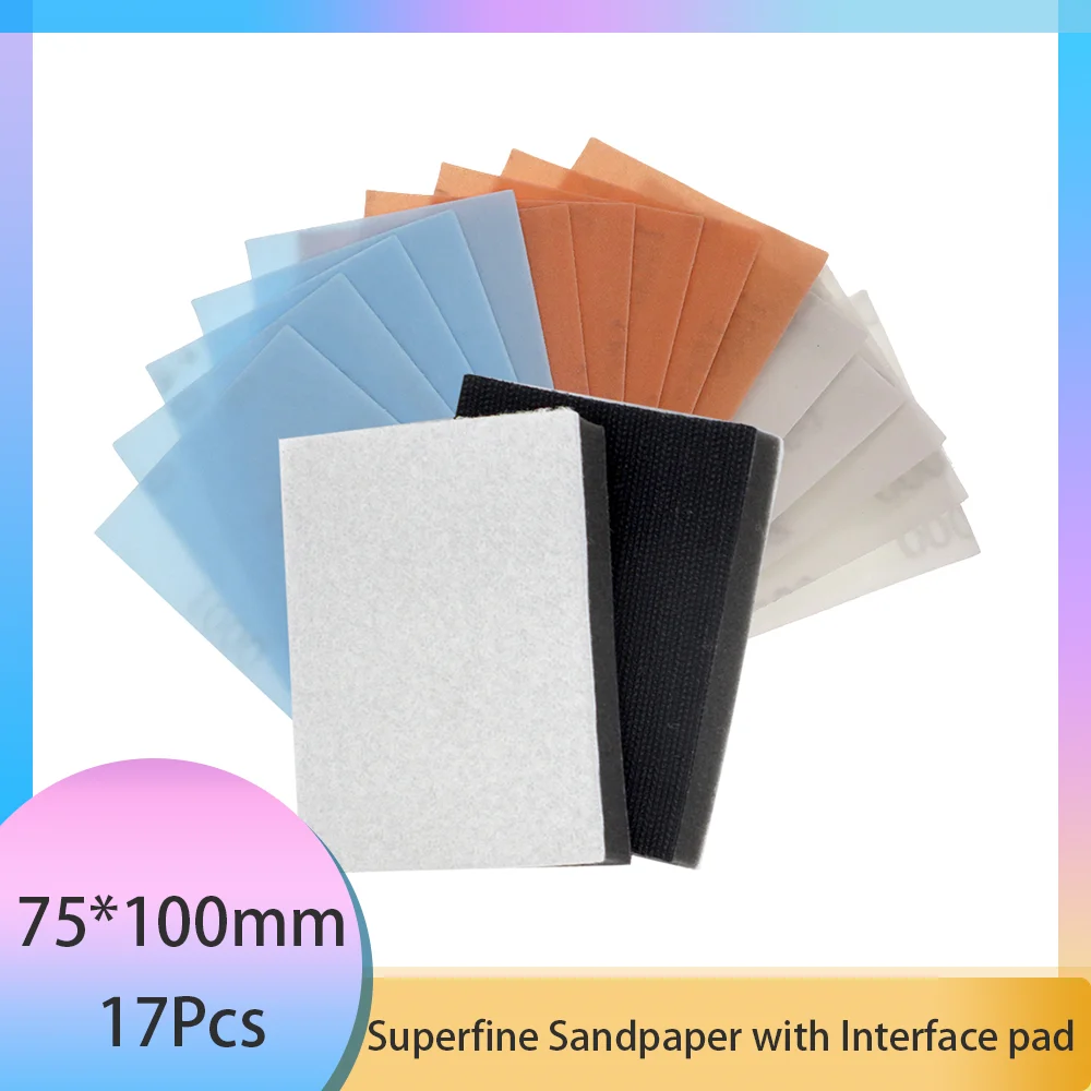 75x100mm Superfine Polishing Sandpaper 17pcs FV Sanding Disc Kit Soft Polish 1000 to 2000 Grit for Automotive Paint Sanding