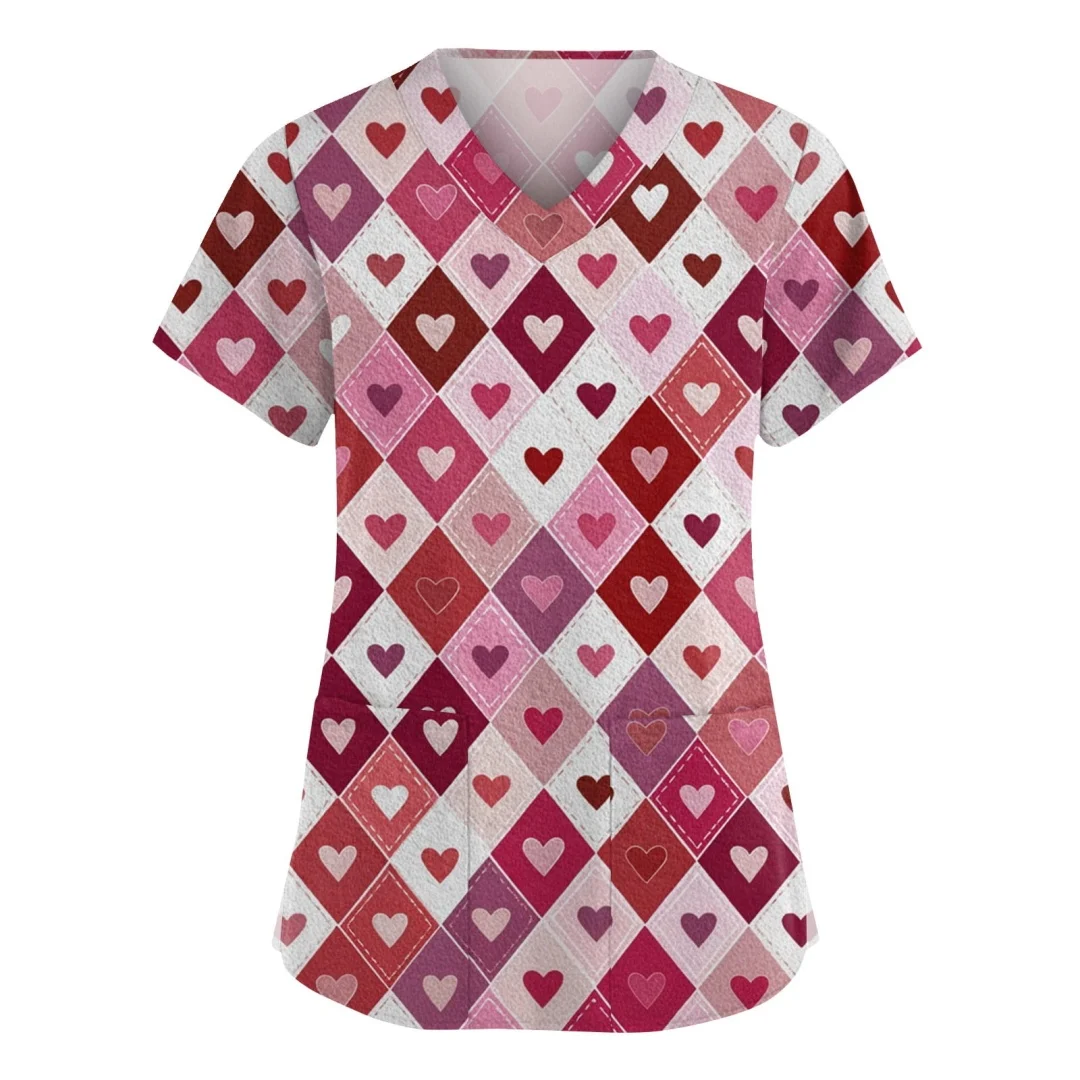 Mode amour dessin animé imprime uniforme chirurgical femmes été décontracté col en v femmes gommage à manches courtes haut uniformes médicaux vêtements