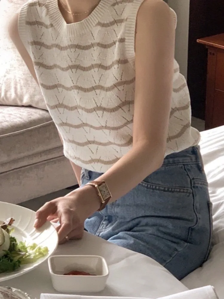 Chic Anti-âge paresseux Sle rond Ne évider ample polyvalent tricoté Svel gilet femmes été mince coton pull